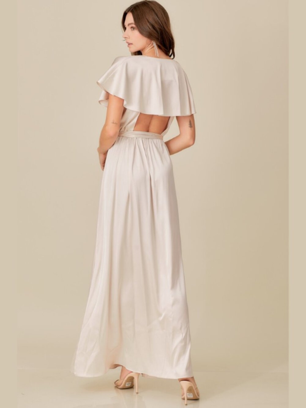 Champagne Satin Open Back Maxi Dress | S-L | NWT - Picture 2 of 3